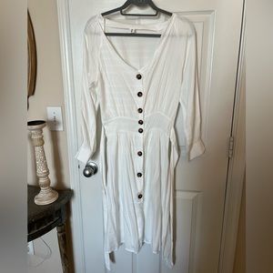 🆕 DRESS BARN White Long Sleeve Belted V-Neck Midi Dress - Size M